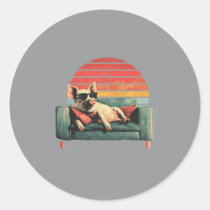 Vintage Cool Pig Funny Fathers Day Animal Lover Classic Round Sticker