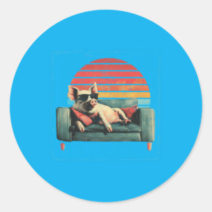Vintage Cool Pig Funny Fathers Day Animal Lover Classic Round Sticker