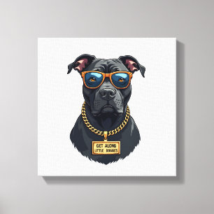 Vintage Cool Pitbull in Sunglasses with Gold Chain Canvas Print