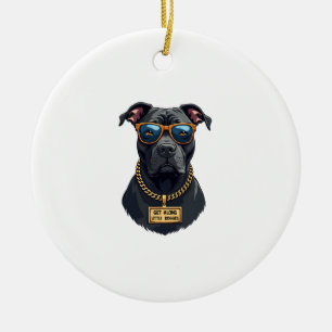 Vintage Cool Pitbull in Sunglasses with Gold Chain Ceramic Ornament