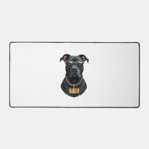 Vintage Cool Pitbull in Sunglasses with Gold Chain Desk Mat