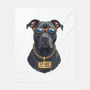 Vintage Cool Pitbull in Sunglasses with Gold Chain Fleece Blanket