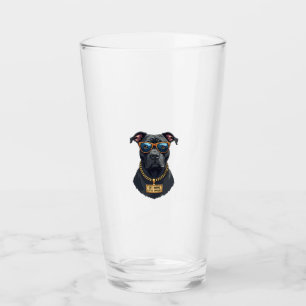 Vintage Cool Pitbull in Sunglasses with Gold Chain Glass
