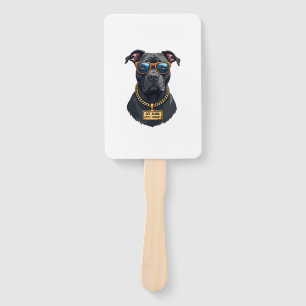 Vintage Cool Pitbull in Sunglasses with Gold Chain Hand Fan