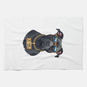 Vintage Cool Pitbull in Sunglasses with Gold Chain Kitchen Towel
