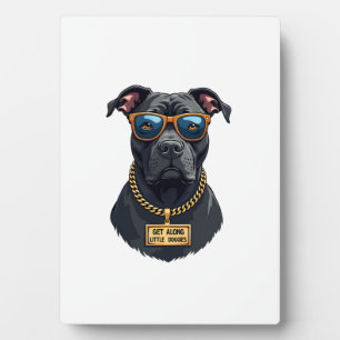 Vintage Cool Pitbull in Sunglasses with Gold Chain Plaque