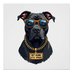 Vintage Cool Pitbull in Sunglasses with Gold Chain Poster