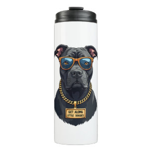 Vintage Cool Pitbull in Sunglasses with Gold Chain Thermal Tumbler