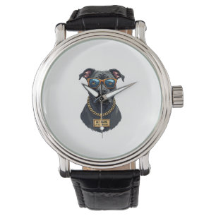 Vintage Cool Pitbull in Sunglasses with Gold Chain Watch