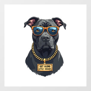 Vintage Cool Pitbull in Sunglasses with Gold Chain Window Cling