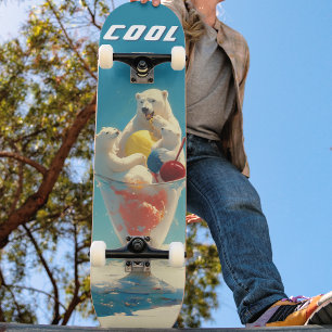 Vintage Cool Polar Bear Ice Cream Sundae Skateboard