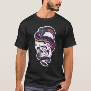 Vintage Cool Skull Snake Tattoo Design Men Women T-Shirt
