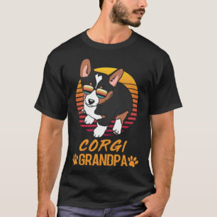 Vintage Cool Tricolor Corgi Dog Grandpa Paw Dad Fa T-Shirt