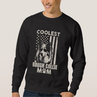 Vintage Coolest Rough Collie Mom USA American Flag Sweatshirt