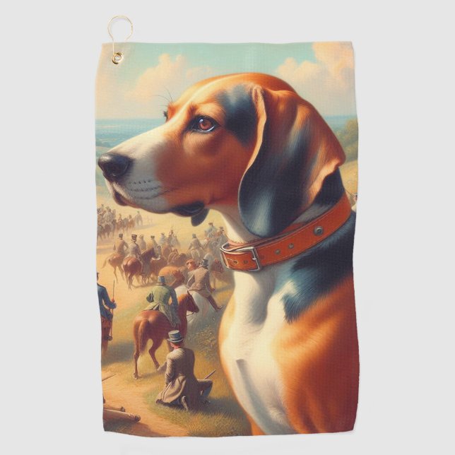 Vintage Coonhound Dog Painting Golf Towel (Front)