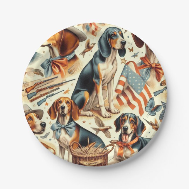 Vintage Coonhound Dog Seamless Paper Plate (Front)