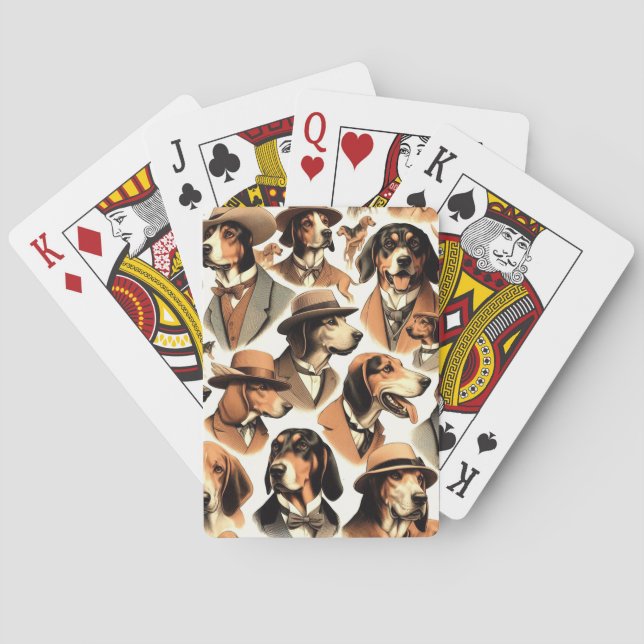Vintage Coonhound Dog Seamless Playing Cards (Back)