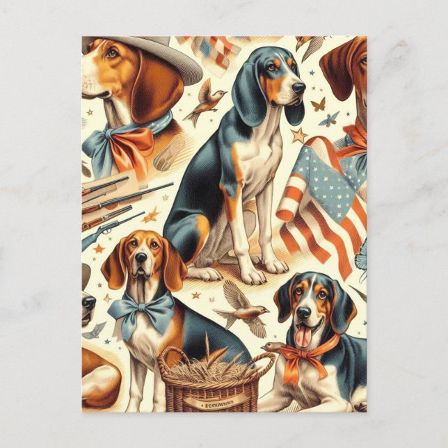 Vintage Coonhound Dog Seamless Postcard (Front)