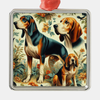 Vintage Coonhound Seamless Painting Metal Ornament