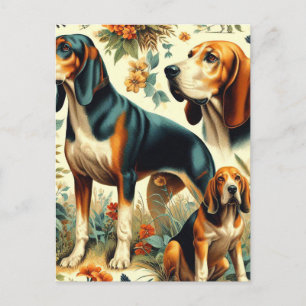 Vintage Coonhound Seamless Painting Postcard
