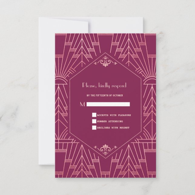 Vintage Cooper Rose Great Gatsby 20s Wedding RSVP (Front)