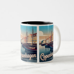 Vintage Copenhagen colourful houses boats gifts Two-Tone Coffee Mug