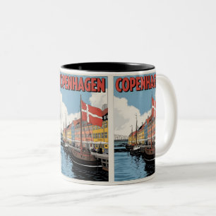 Vintage Copenhagen denmark colourful houses gifts Two-Tone Coffee Mug