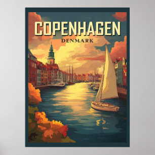 Vintage Copenhagen Denmark Travel Poster