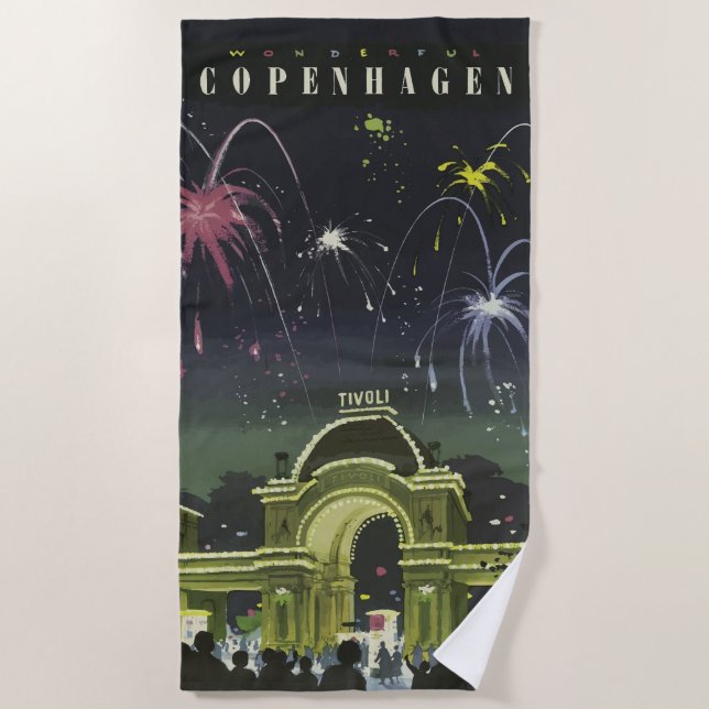 Vintage Copenhagen Illustration Travel Poster Beach Towel (Front)