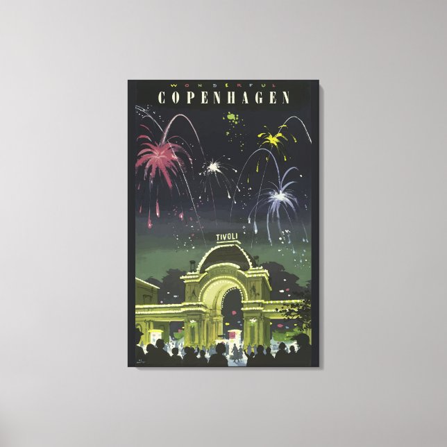 Vintage Copenhagen Illustration Travel Poster Canvas Print (Front)