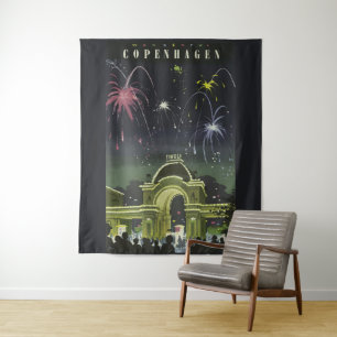Vintage Copenhagen Illustration Travel Poster Tapestry
