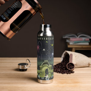 Vintage Copenhagen Illustration Travel Poster Water Bottle