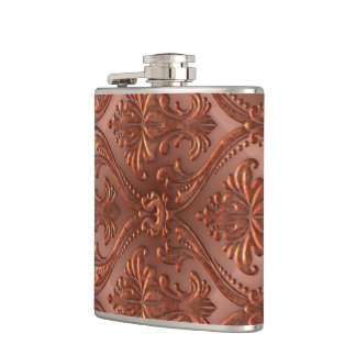 Vintage Copper Tin Tiles Steampunk Antique Hip Flask