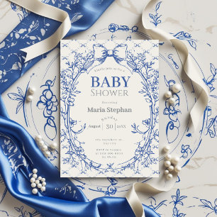 Vintage Coquette Blue Bow floral baby shower Invitation
