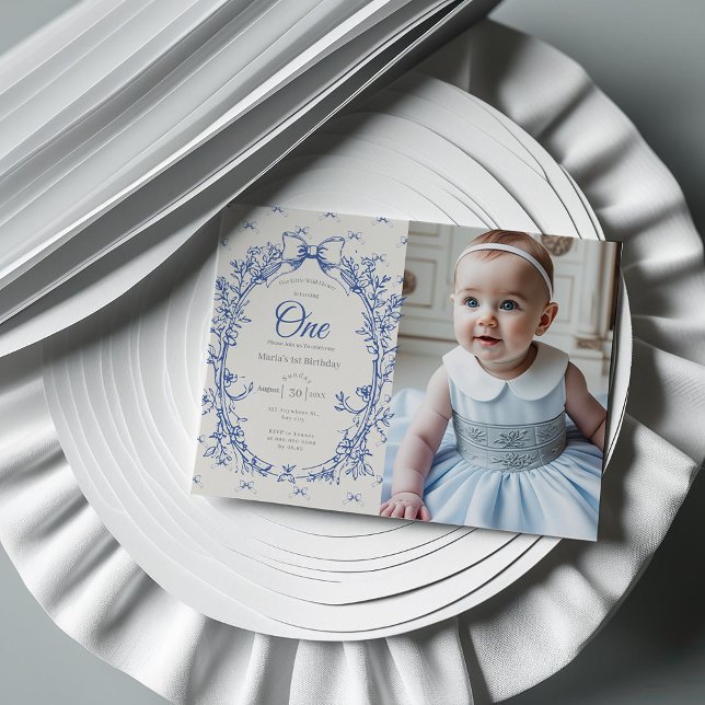 Vintage Coquette Blue Bow floral Invitation (Creator Uploaded)