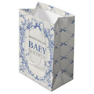 Vintage Coquette Blue Bow floral Medium Gift Bag