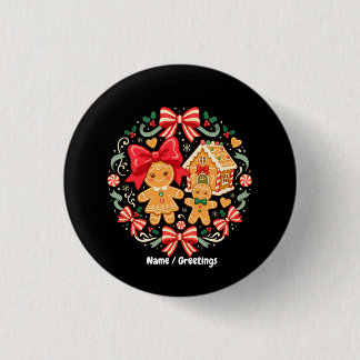 Vintage Coquette Gingerbread Christmas Cottage  1 Inch Round Button