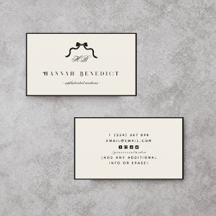 Vintage Coquette Ribbon Monogram Luxury Ivory Chic Business Card