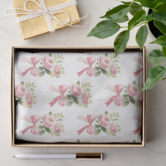 Vintage Coquette Watercolor Pink Rose & Bow Patter Tissue Paper