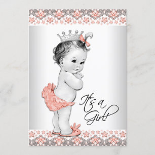 Vintage Coral and Grey Baby Girl Shower Invitation