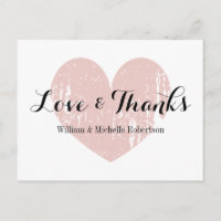 Vintage coral pink heart love and thanks postcards