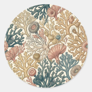 Vintage Coral Reef Marine Life Seamless Pattern Classic Round Sticker