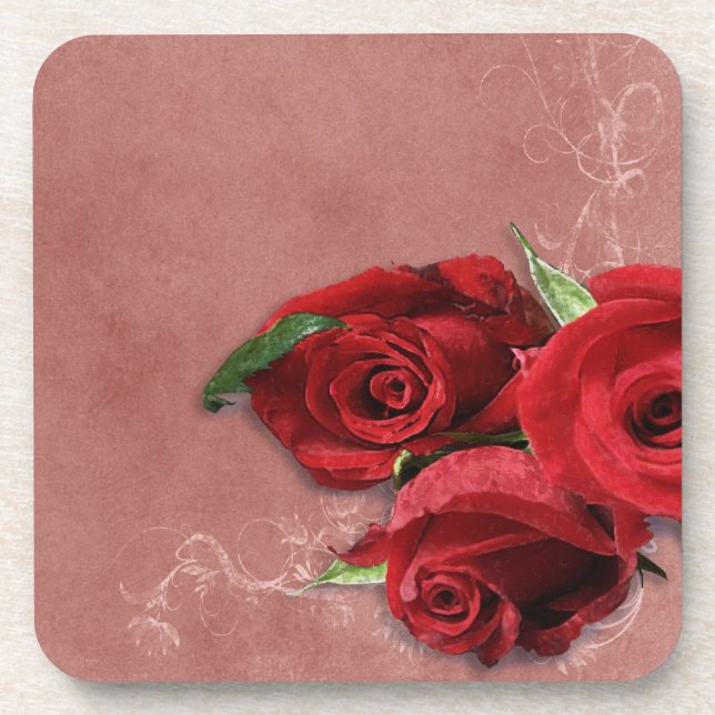 Vintage Coral Rose Coaster (Front)