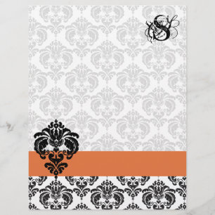 Vintage Coral Rose Damask Monogram Letterhead
