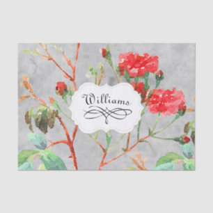 Vintage Coral Rose Floral Watercolor Monogram Tissue Paper