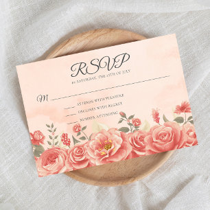 Vintage Coral Rose Garden Watercolor Peach Wedding RSVP Card