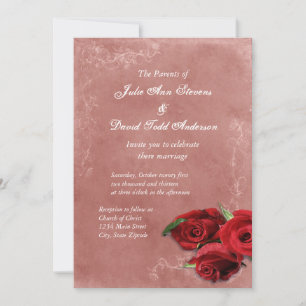Vintage Coral Rose Wedding Invitation