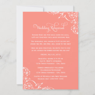 Vintage Coral Scrolls Wedding Rehearsal and Dinner Invitation