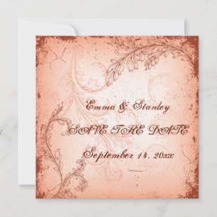 Vintage coral wedding Save the Date Invitation