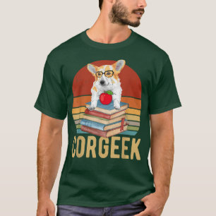 Vintage Corgeek Corgi Dog Book Reader First Day Of T-Shirt